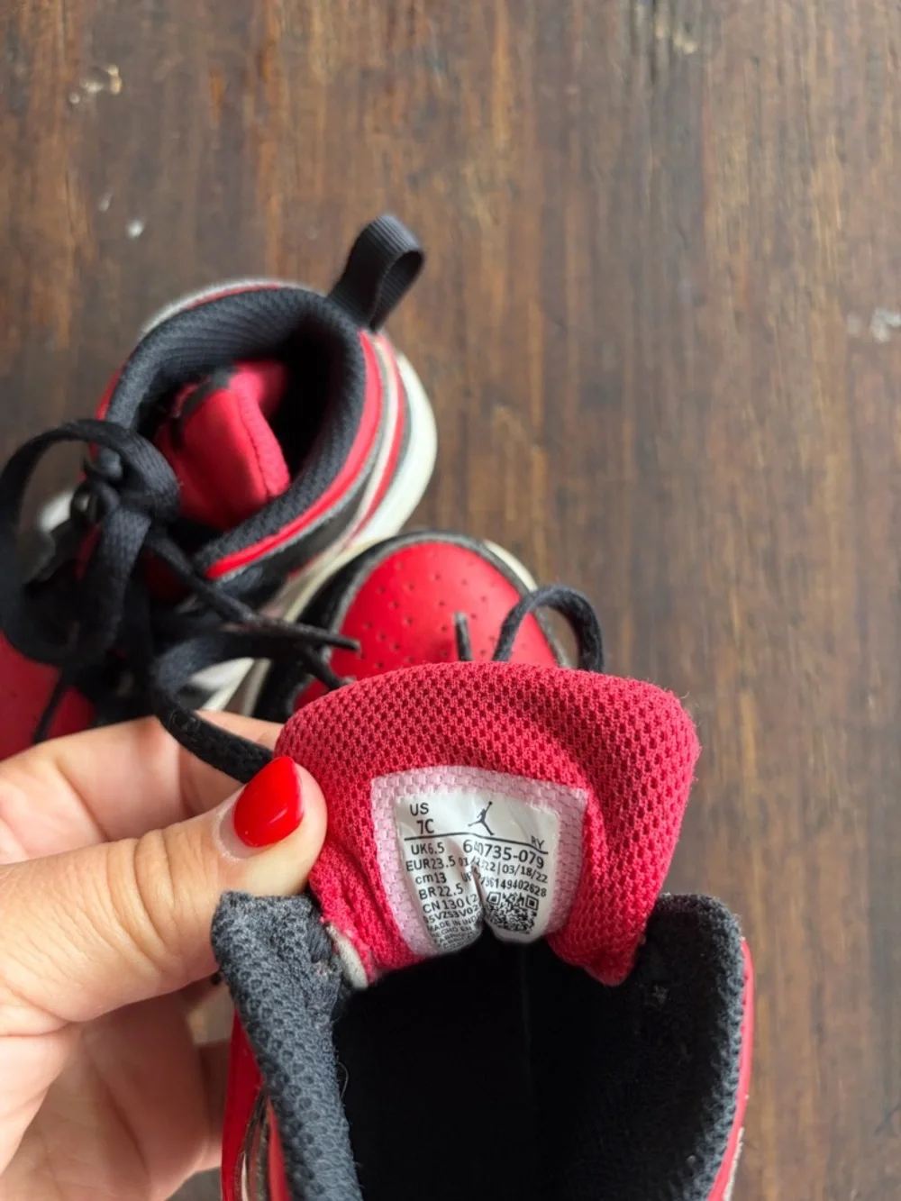 Jordan Kids Red, Black & White High-Top Sneakers - Picture 5 of 5